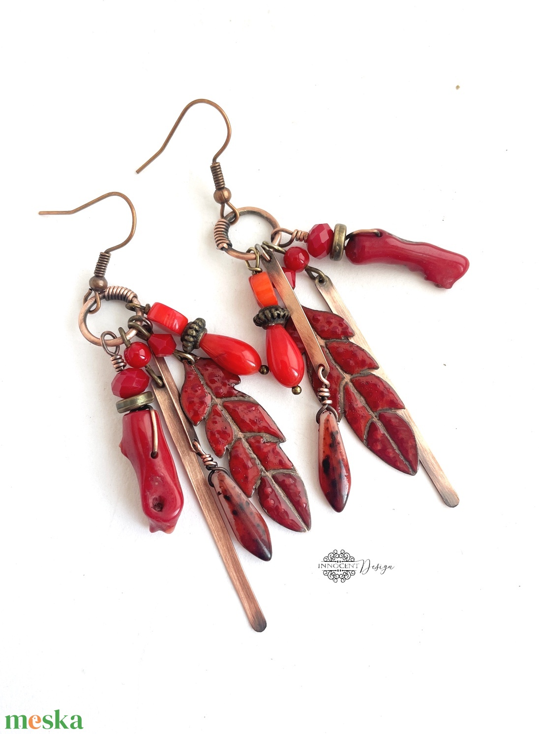 Tribal - Tollas tűzzománc fülbevaló - ékszer - fülbevaló - csillár fülbevaló - Meska.hu