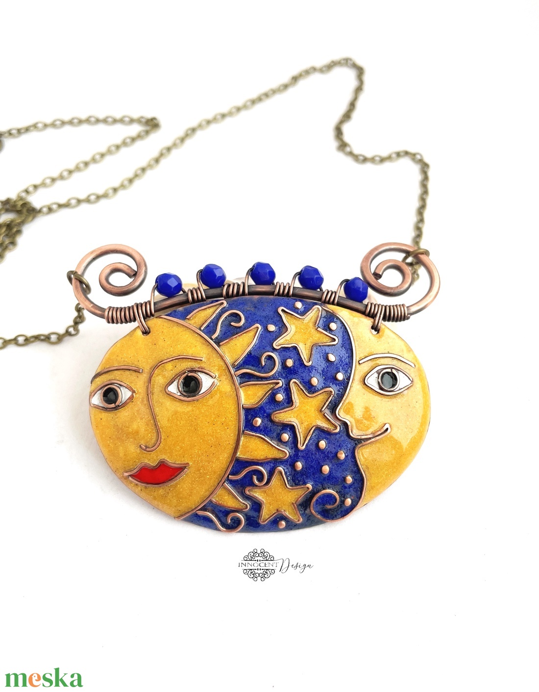 NAP-HOLD - tűzzománc medál - ékszer - nyaklánc - statement nyaklánc - Meska.hu