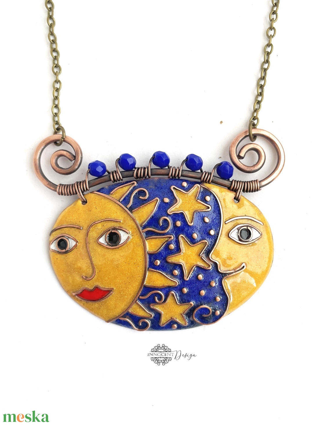 NAP-HOLD - tűzzománc medál - ékszer - nyaklánc - statement nyaklánc - Meska.hu