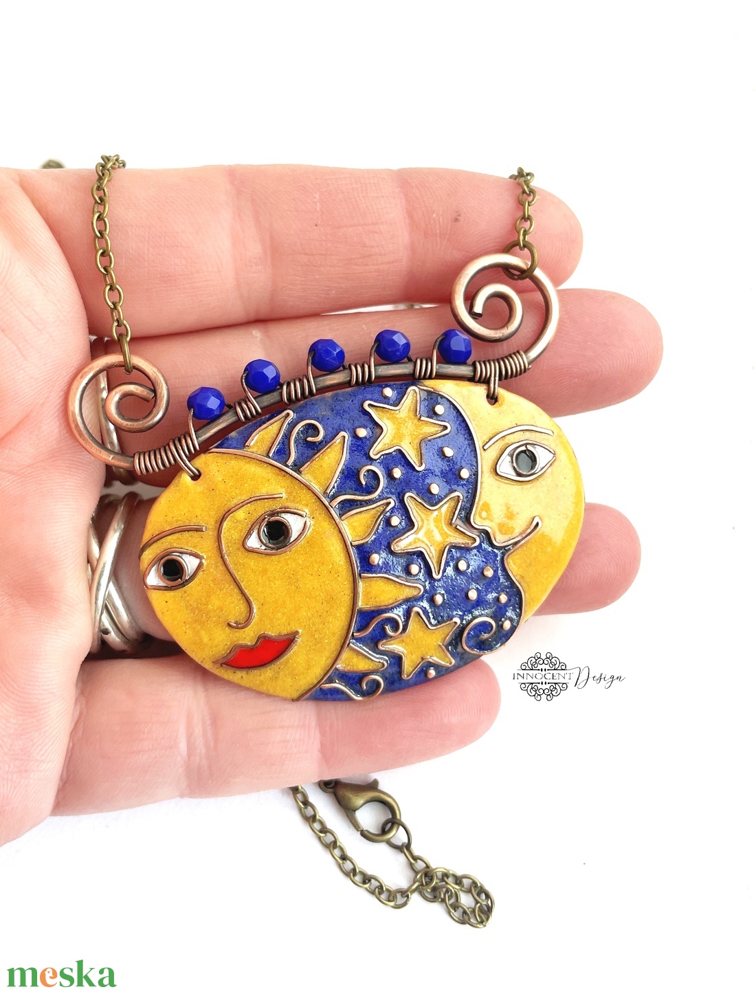 NAP-HOLD - tűzzománc medál - ékszer - nyaklánc - statement nyaklánc - Meska.hu