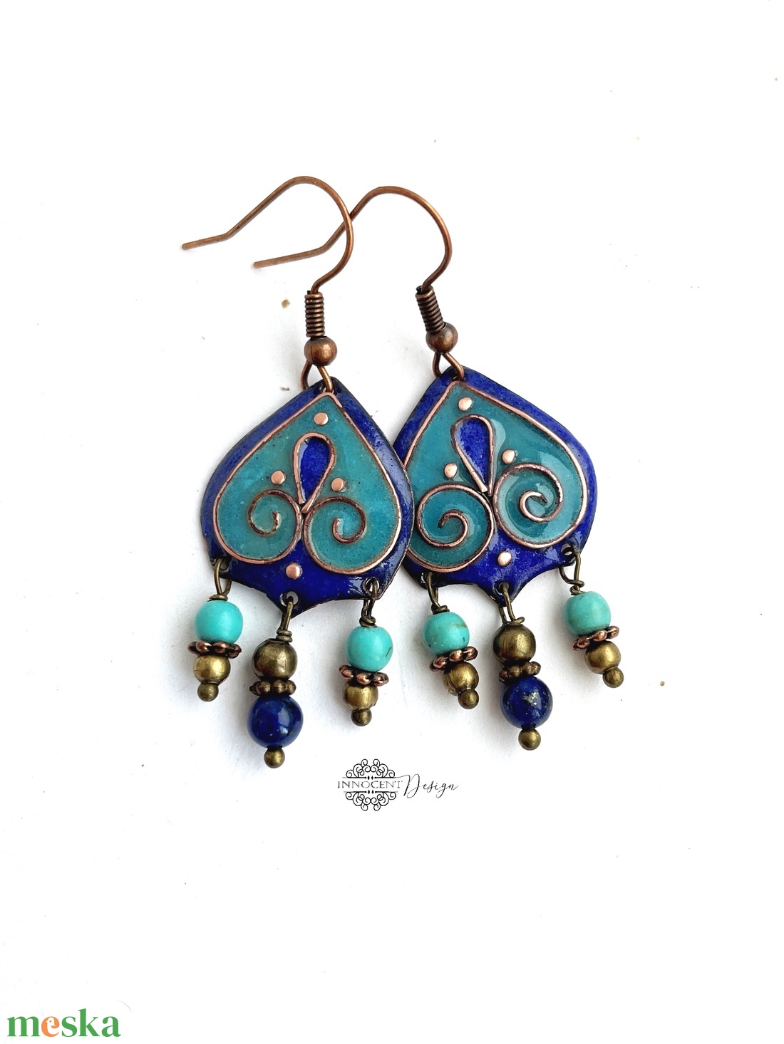 Szerelmes kék égbolt - tűzzománc-réz fülbevaló - türkiz-kék - ékszer - ékszerszett - Meska.hu