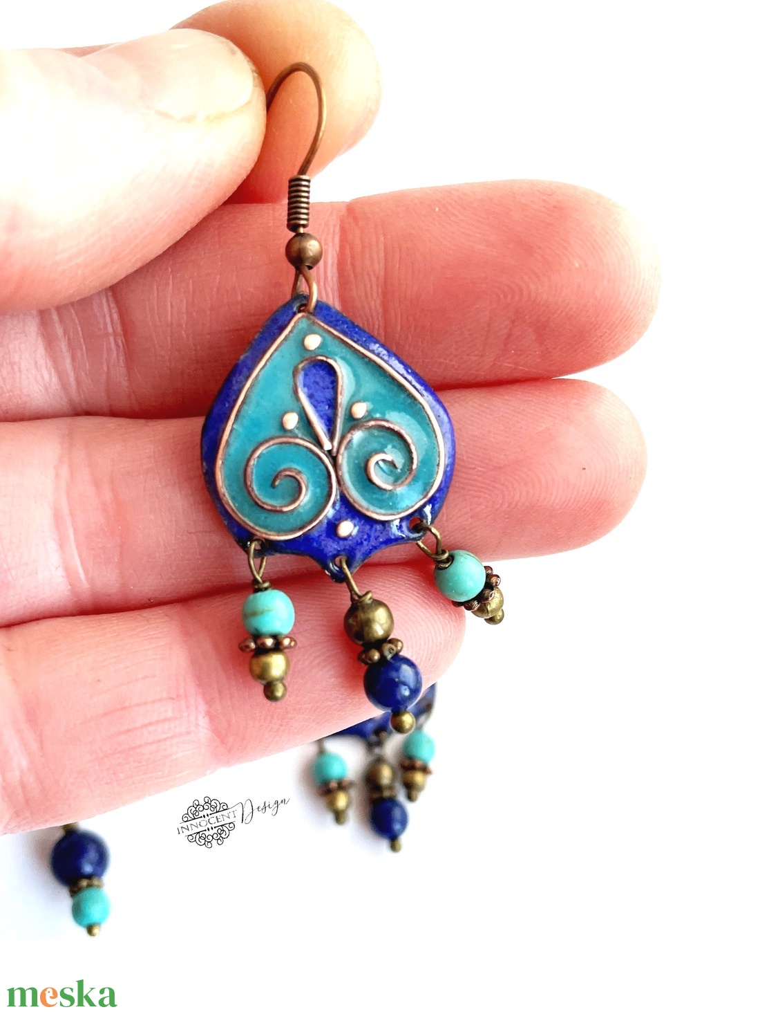 Szerelmes kék égbolt - tűzzománc-réz fülbevaló - türkiz-kék - ékszer - ékszerszett - Meska.hu