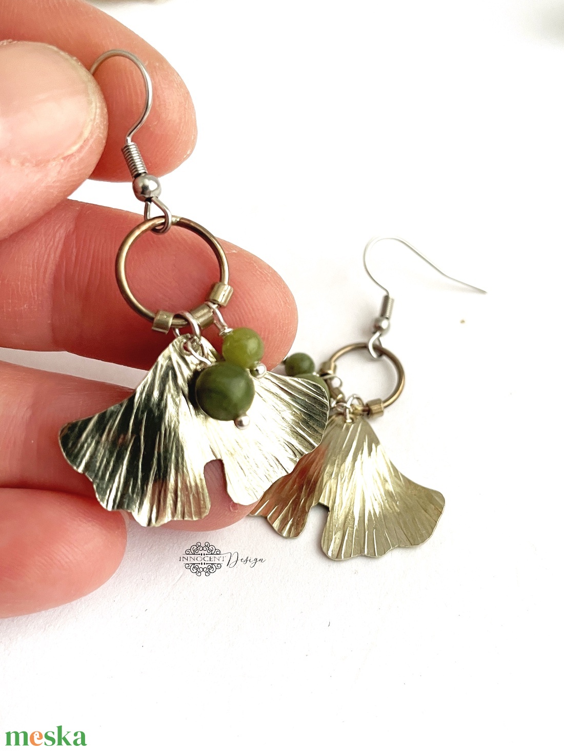 Botanika  - Gingko biloba - alpakka fülbevaló  - ékszer - fülbevaló - lógó fülbevaló - Meska.hu