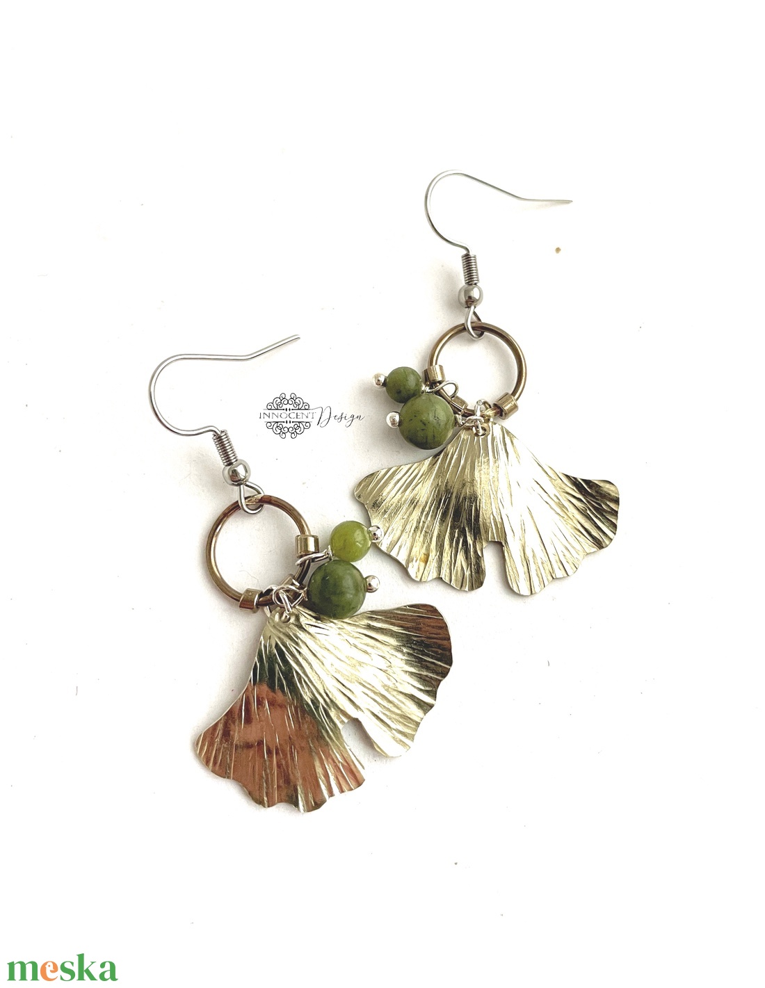 Botanika  - Gingko biloba - alpakka fülbevaló  - ékszer - fülbevaló - lógó fülbevaló - Meska.hu