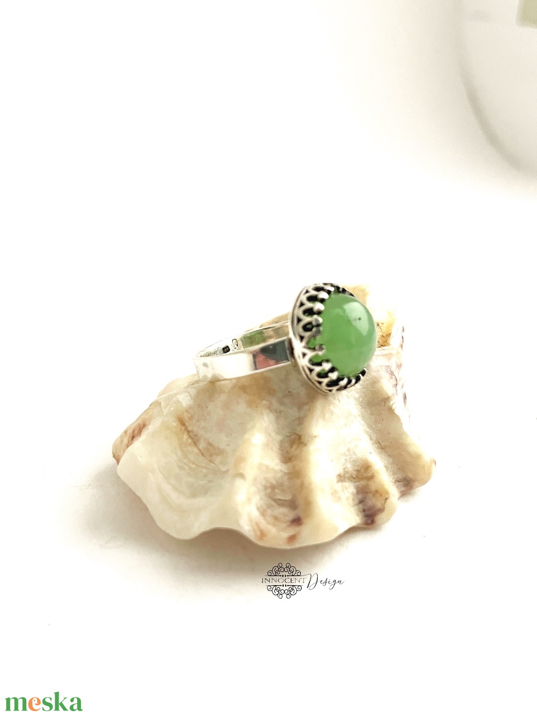 Ezüst gyűrű krizoprázzal 55-ös méret   - ékszer - gyűrű - statement gyűrű - Meska.hu