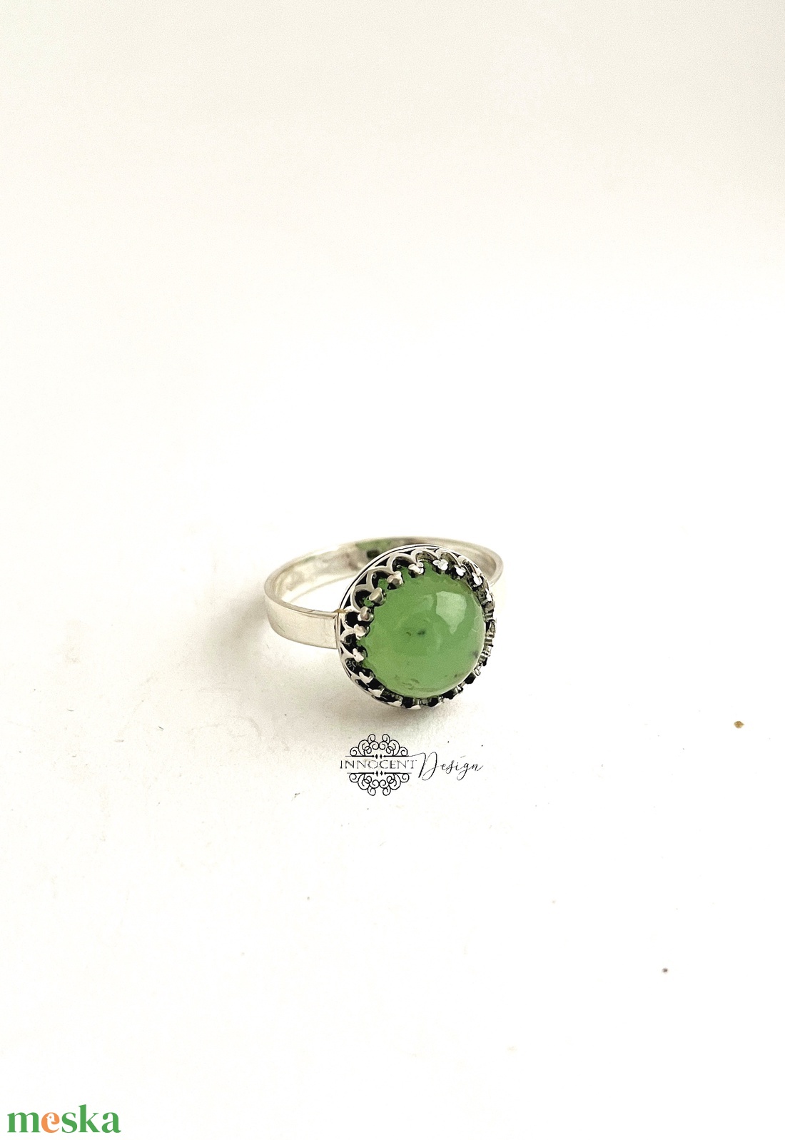 Ezüst gyűrű krizoprázzal 55-ös méret   - ékszer - gyűrű - statement gyűrű - Meska.hu
