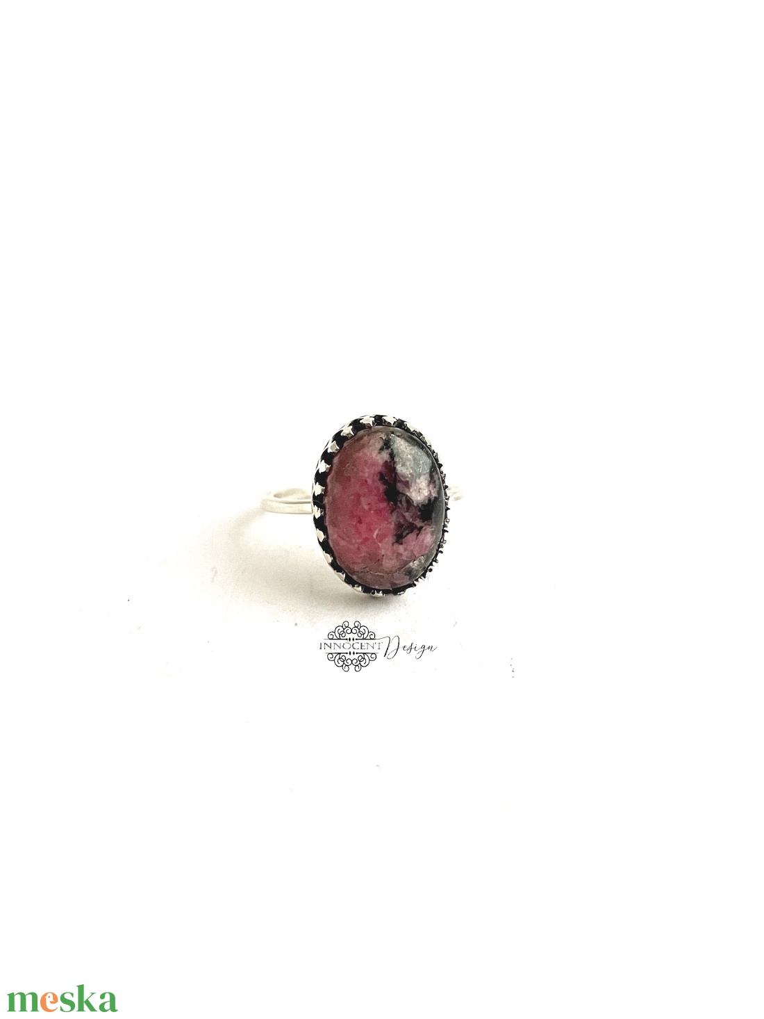 Ezüst gyűrű rhodonittal 50-és méret   - ékszer - gyűrű - statement gyűrű - Meska.hu