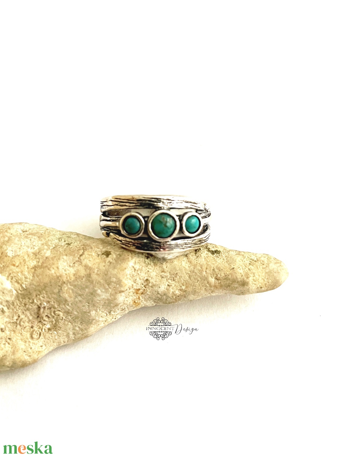 Ezüst gyűrű türkizzel � 57-es méret - ékszer - gyűrű - többköves gyűrű - Meska.hu