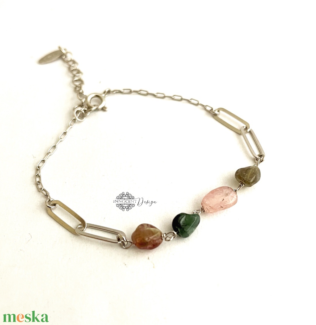 Ezüst karpkötő turmalinnal  - ékszer - karkötő - gyöngyös karkötő - Meska.hu