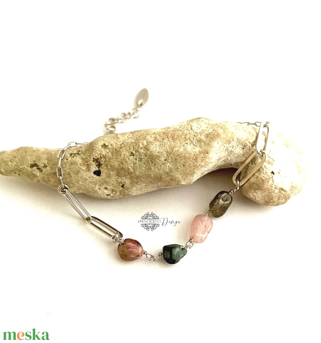 Ezüst karpkötő turmalinnal  - ékszer - karkötő - gyöngyös karkötő - Meska.hu