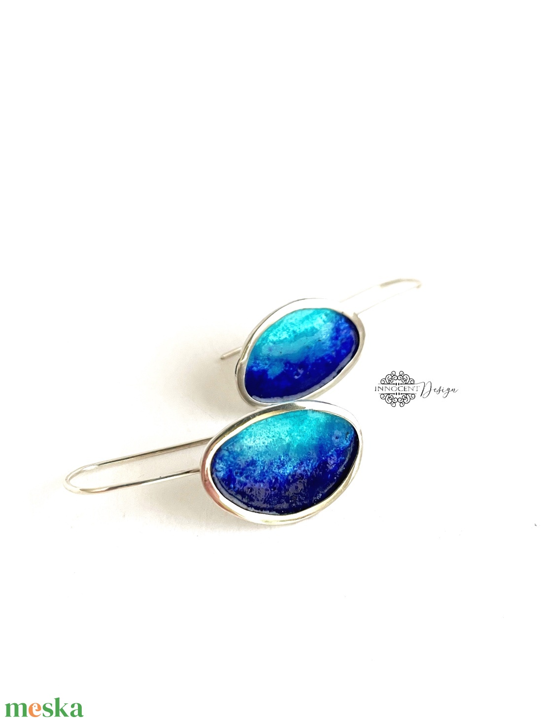 Grado -  ezüst fülbevaló tűzzománccal - türkiz-kék - ékszer - fülbevaló - lógó fülbevaló - Meska.hu