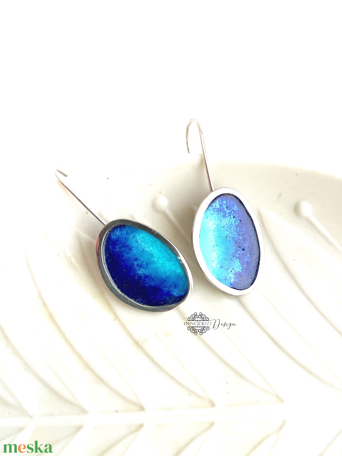 Grado -  ezüst fülbevaló tűzzománccal - türkiz-kék - ékszer - fülbevaló - lógó fülbevaló - Meska.hu