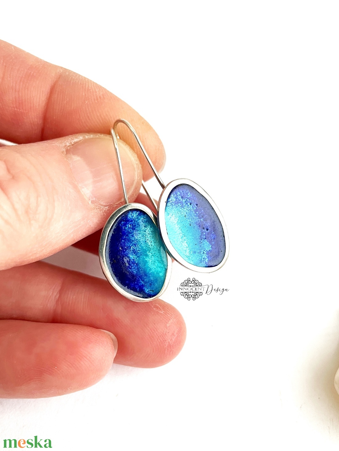 Grado -  ezüst fülbevaló tűzzománccal - türkiz-kék - ékszer - fülbevaló - lógó fülbevaló - Meska.hu