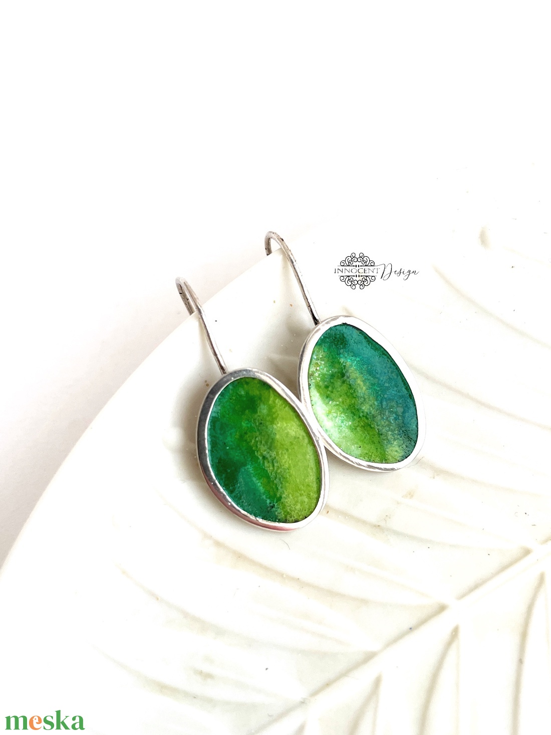 Grado -  ezüst fülbevaló tűzzománccal - zöld - ékszer - fülbevaló - lógó fülbevaló - Meska.hu