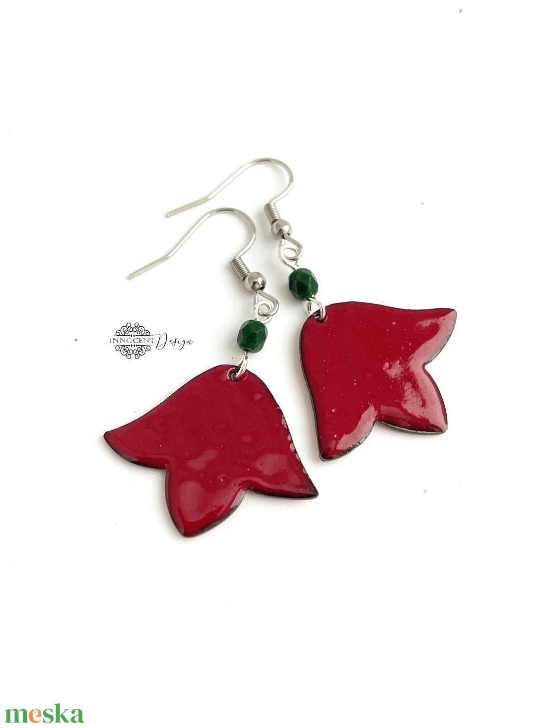 Bordó tulipán - tűzzománc fülbevaló - ékszer - fülbevaló - lógó fülbevaló - Meska.hu