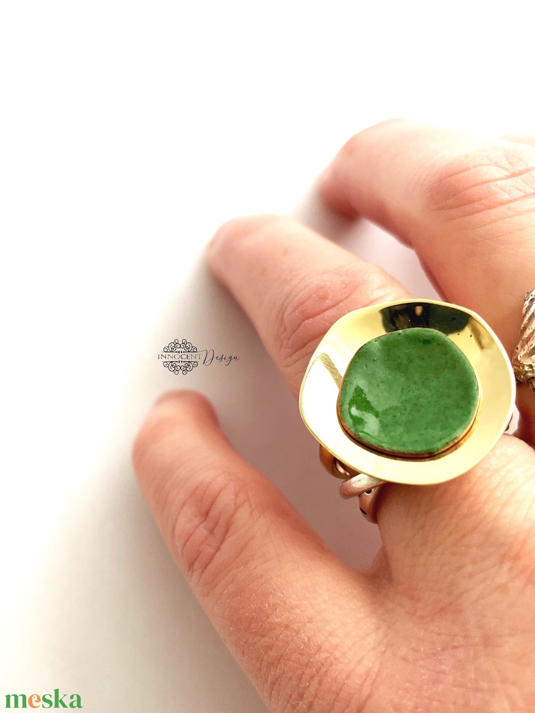 Kalimutu - tűzzománc gyűrű - mohazöld - ékszer - gyűrű - statement gyűrű - Meska.hu
