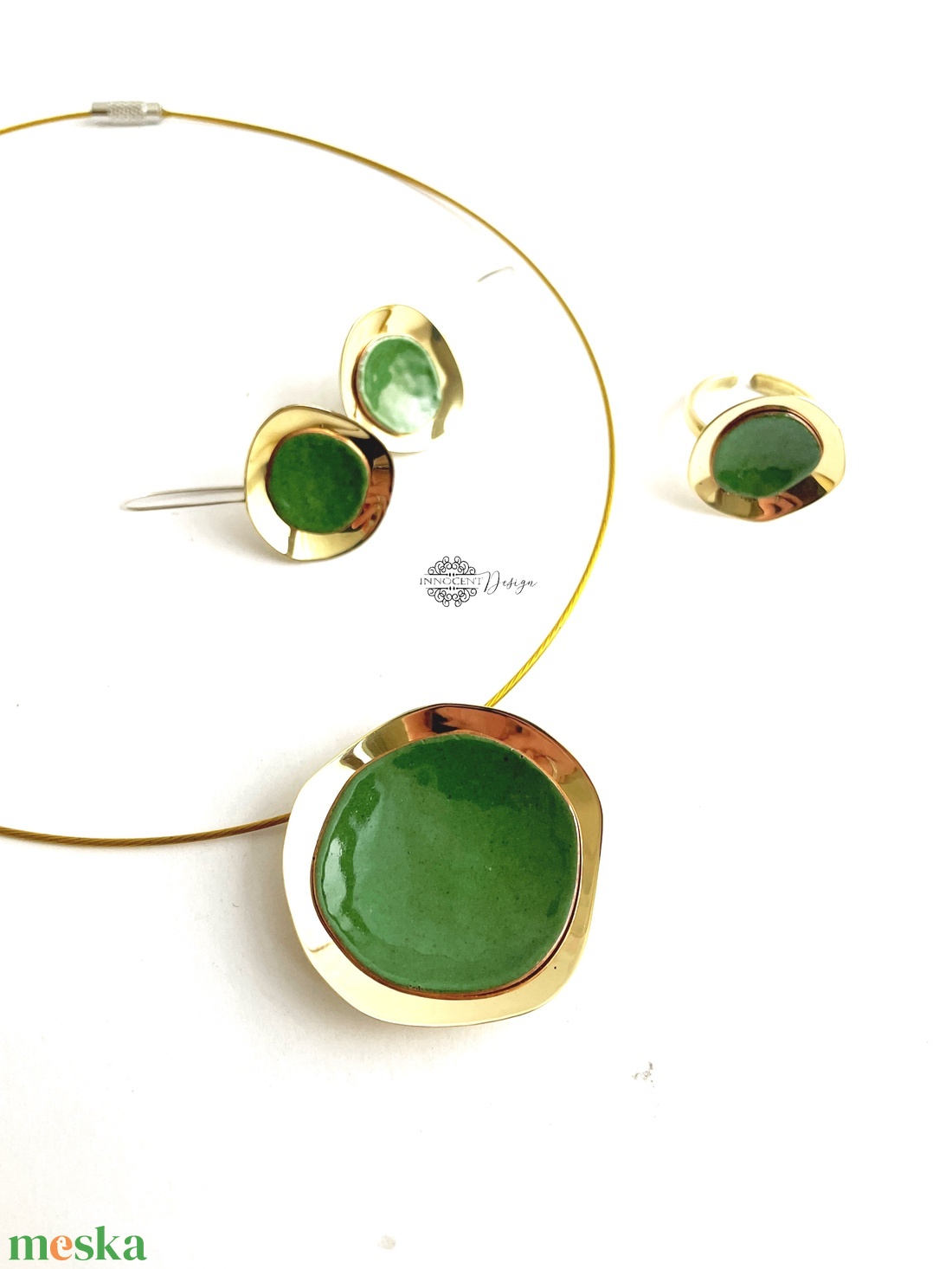 Kalimutu - tűzzománc gyűrű - mohazöld - ékszer - gyűrű - statement gyűrű - Meska.hu