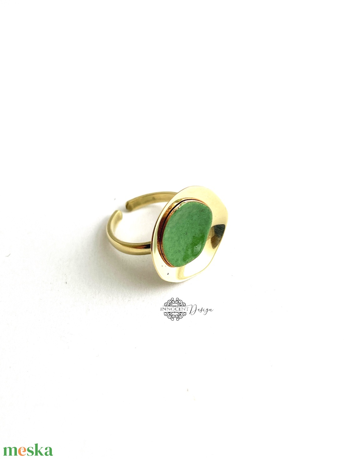 Kalimutu - tűzzománc gyűrű - mohazöld - ékszer - gyűrű - statement gyűrű - Meska.hu