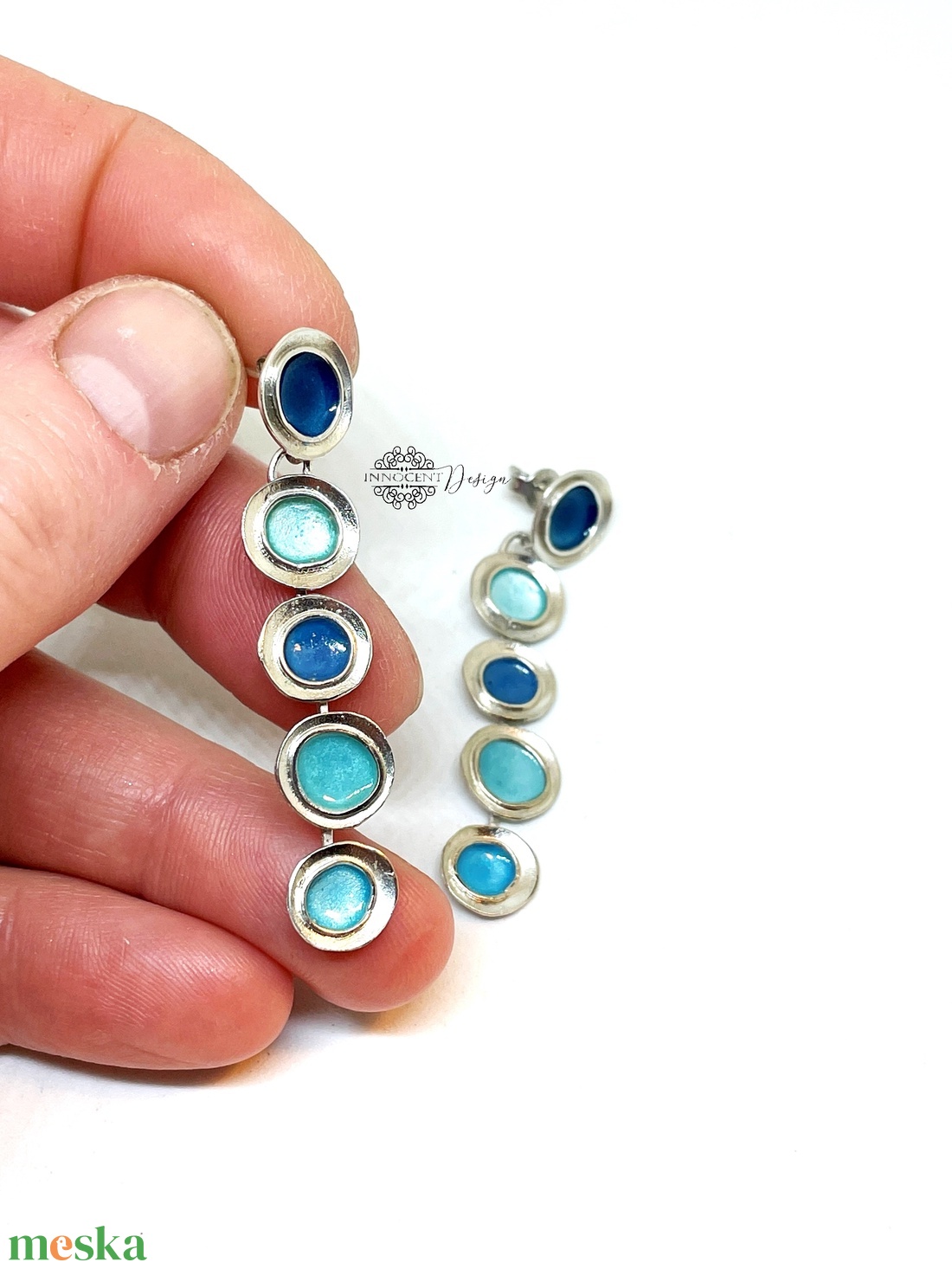 Gaudi - ezüst fülbevaló tűzzománccal - türkizkék - ékszer - fülbevaló - lógó fülbevaló - Meska.hu