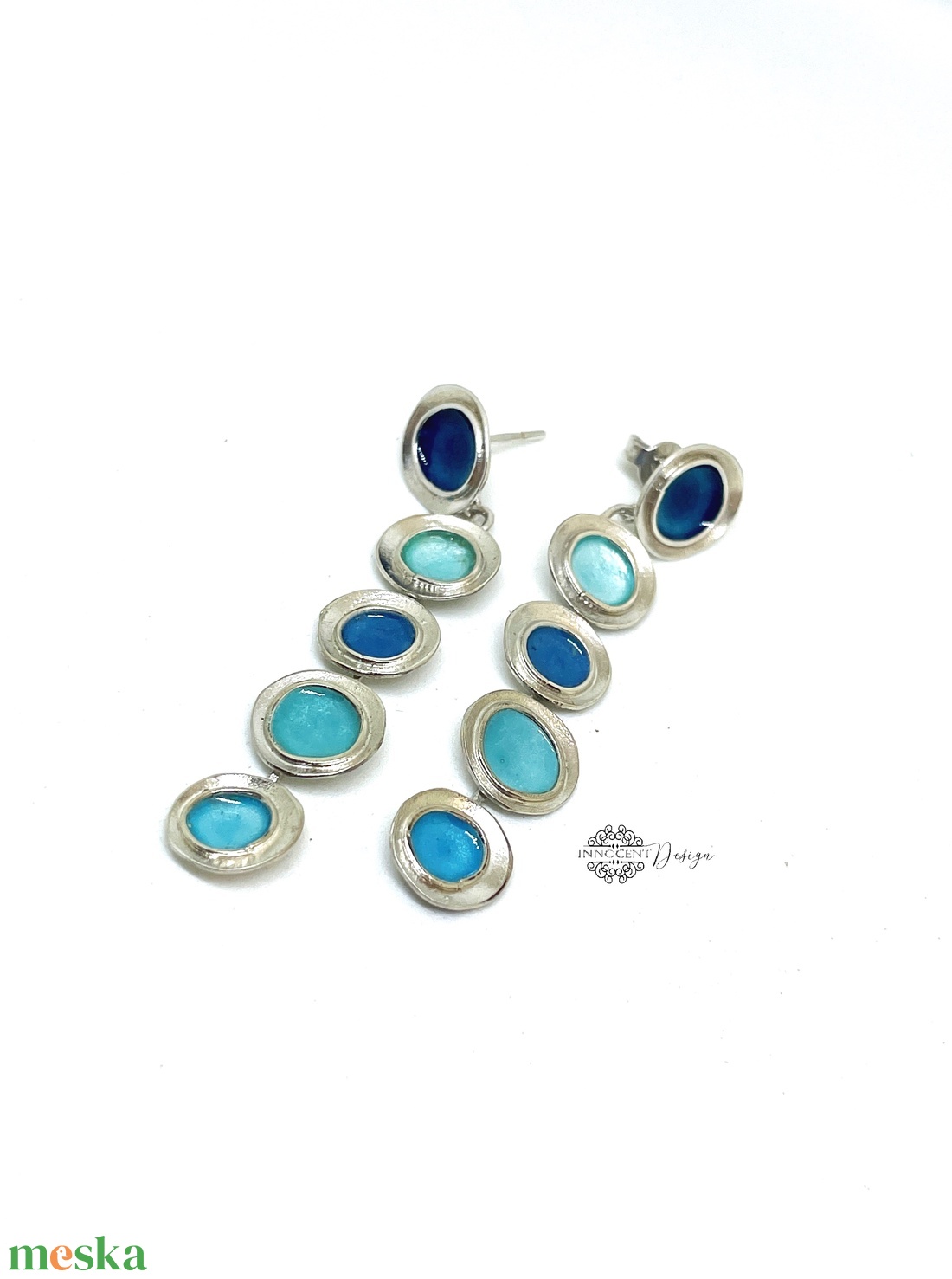 Gaudi - ezüst fülbevaló tűzzománccal - türkizkék - ékszer - fülbevaló - lógó fülbevaló - Meska.hu