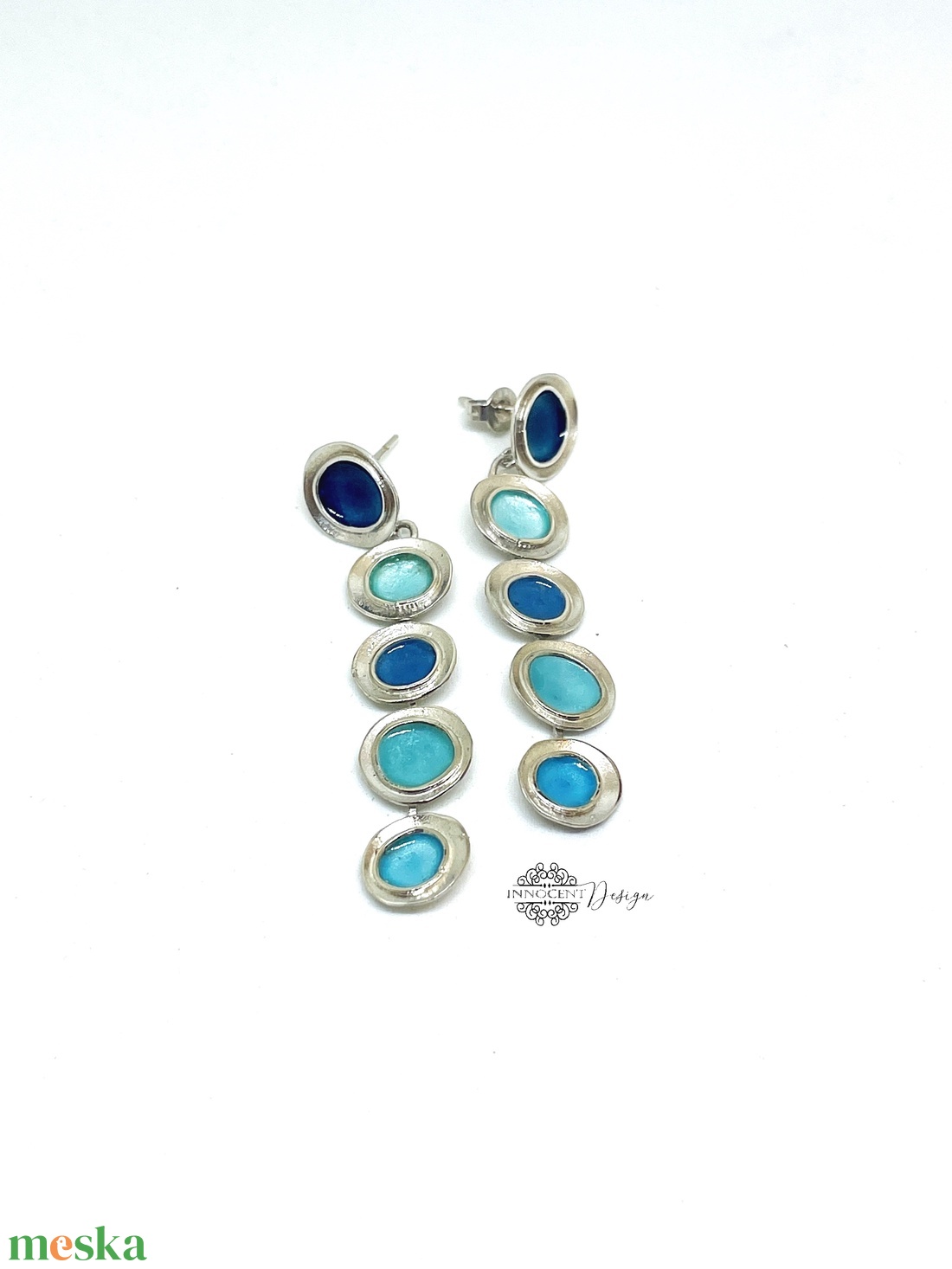Gaudi - ezüst fülbevaló tűzzománccal - türkizkék - ékszer - fülbevaló - lógó fülbevaló - Meska.hu