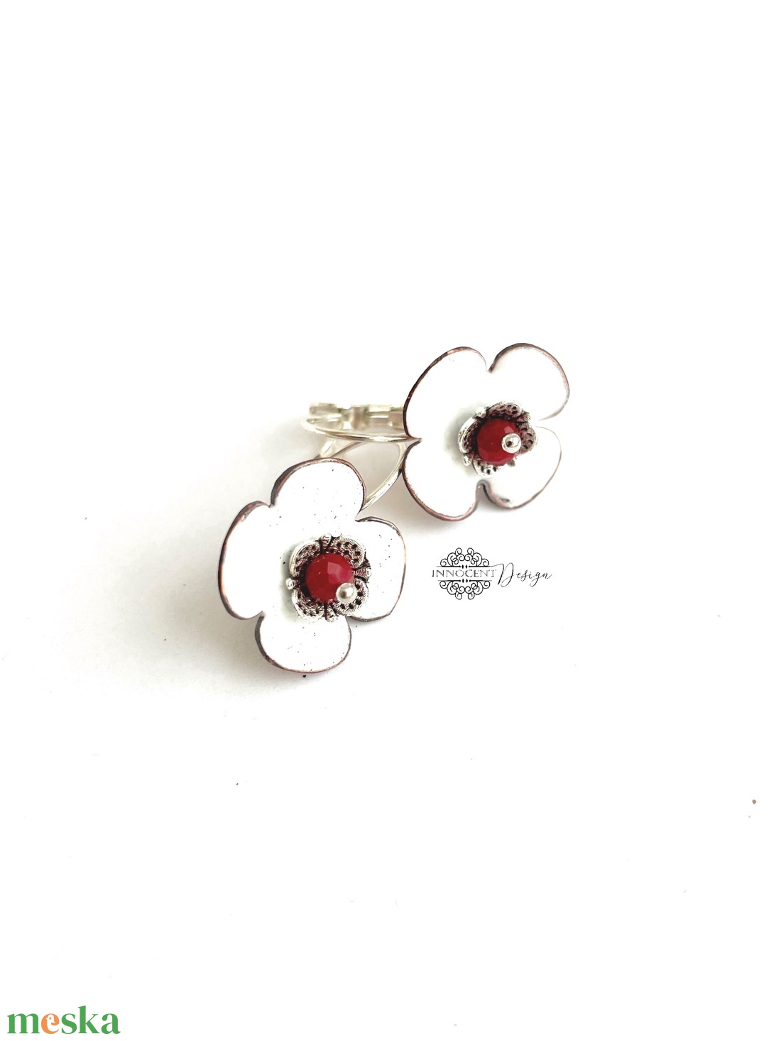 Margaréta - tűzzománc fülbevaló - virág fülbevaló - ékszer - fülbevaló - lógós kerek fülbevaló - Meska.hu