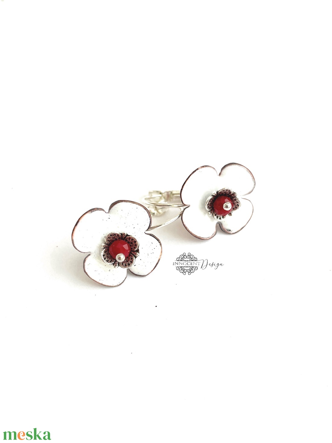 Margaréta - tűzzománc fülbevaló - virág fülbevaló - ékszer - fülbevaló - lógós kerek fülbevaló - Meska.hu