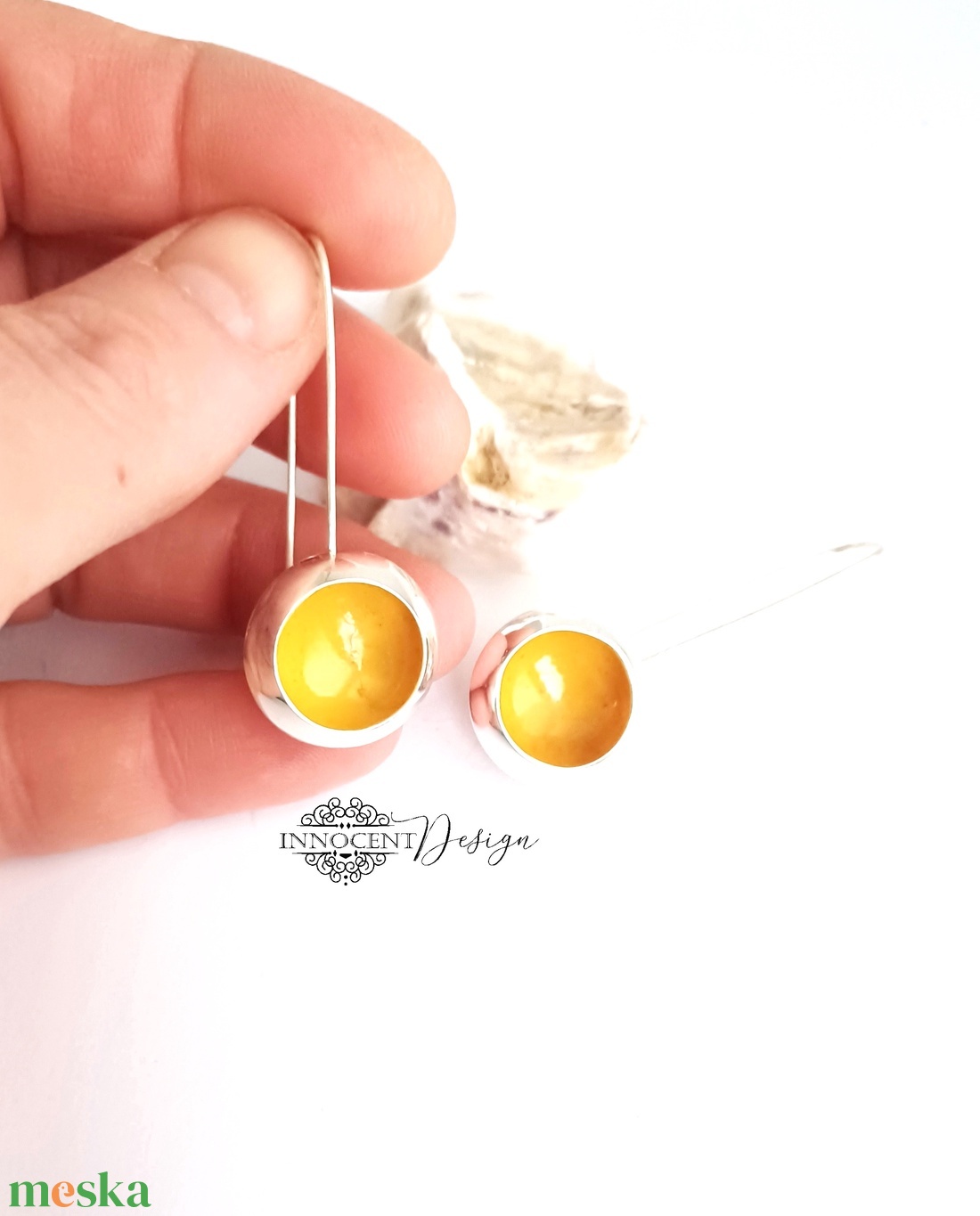 Csészegomba fülbevaló - napsárga - ezüstözött rézékszer - ékszer - fülbevaló - lógó fülbevaló - Meska.hu