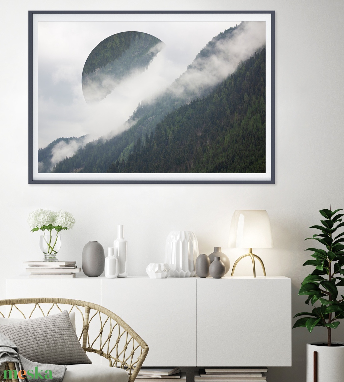 Minimalista Fenyőerdő Tájkép, Ködös Fenyőerdő Fénykép, Nyomtatható Skandináv Természetkép, Falikép, DIGITÁLIS VÁLTOZAT - művészet - fotográfia - természetfotó - Meska.hu