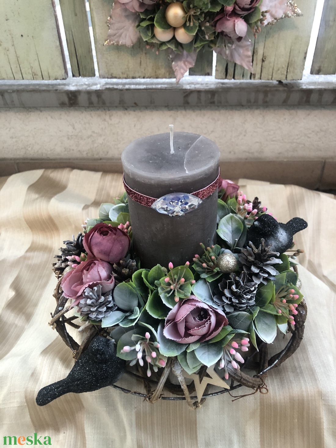 gyönyörű karácsonyi asztaldísz gyertyával - karácsony - karácsonyi lakásdekoráció - ünnepi asztaldekoráció - Meska.hu