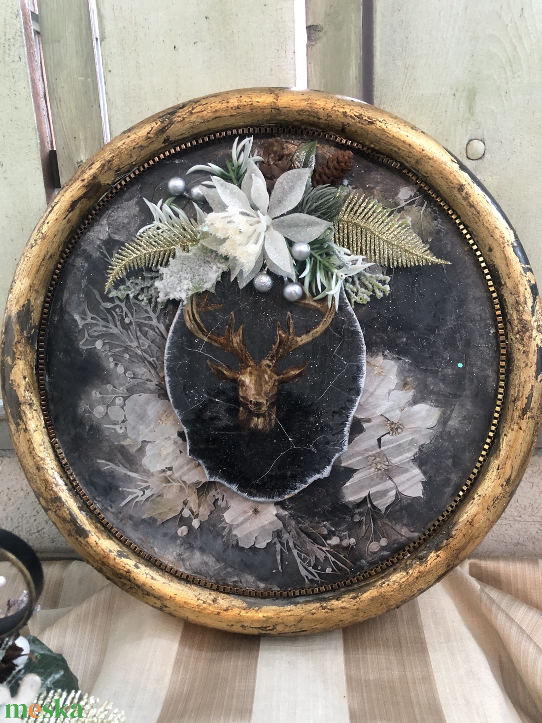 szarvasos karácsonyi dekoráció kép - karácsony - karácsonyi lakásdekoráció - karácsonyi lakásdíszek - Meska.hu