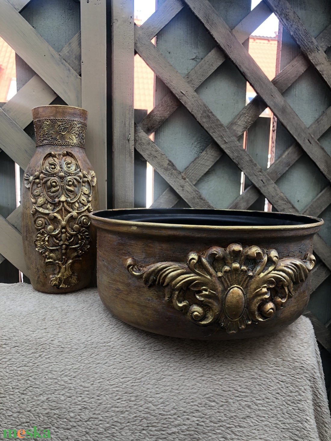 vintage váza és virágtartó szett - otthon & életmód - dekoráció - asztal és polc dekoráció - dekorációs tál, tartó - Meska.hu