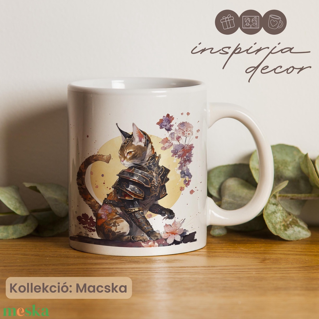 Egyedi szamuráj cicás kerámia bögre - otthon & életmód - konyhafelszerelés, tálalás - tálalás - bögre & csésze - Meska.hu