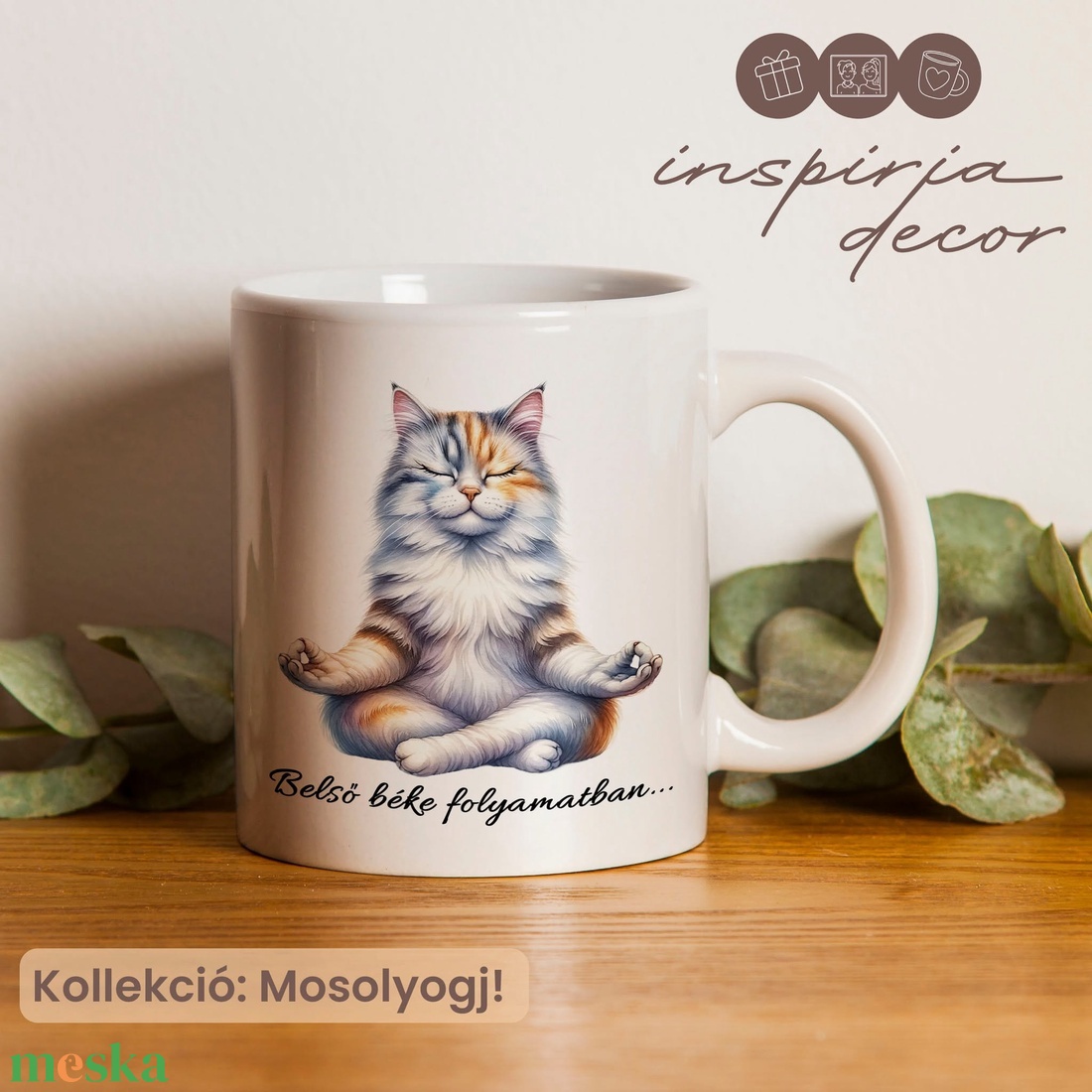 Lelki béke folyamatban � meditáló cicás bögre - otthon & életmód - konyhafelszerelés, tálalás - tálalás - bögre & csésze - Meska.hu