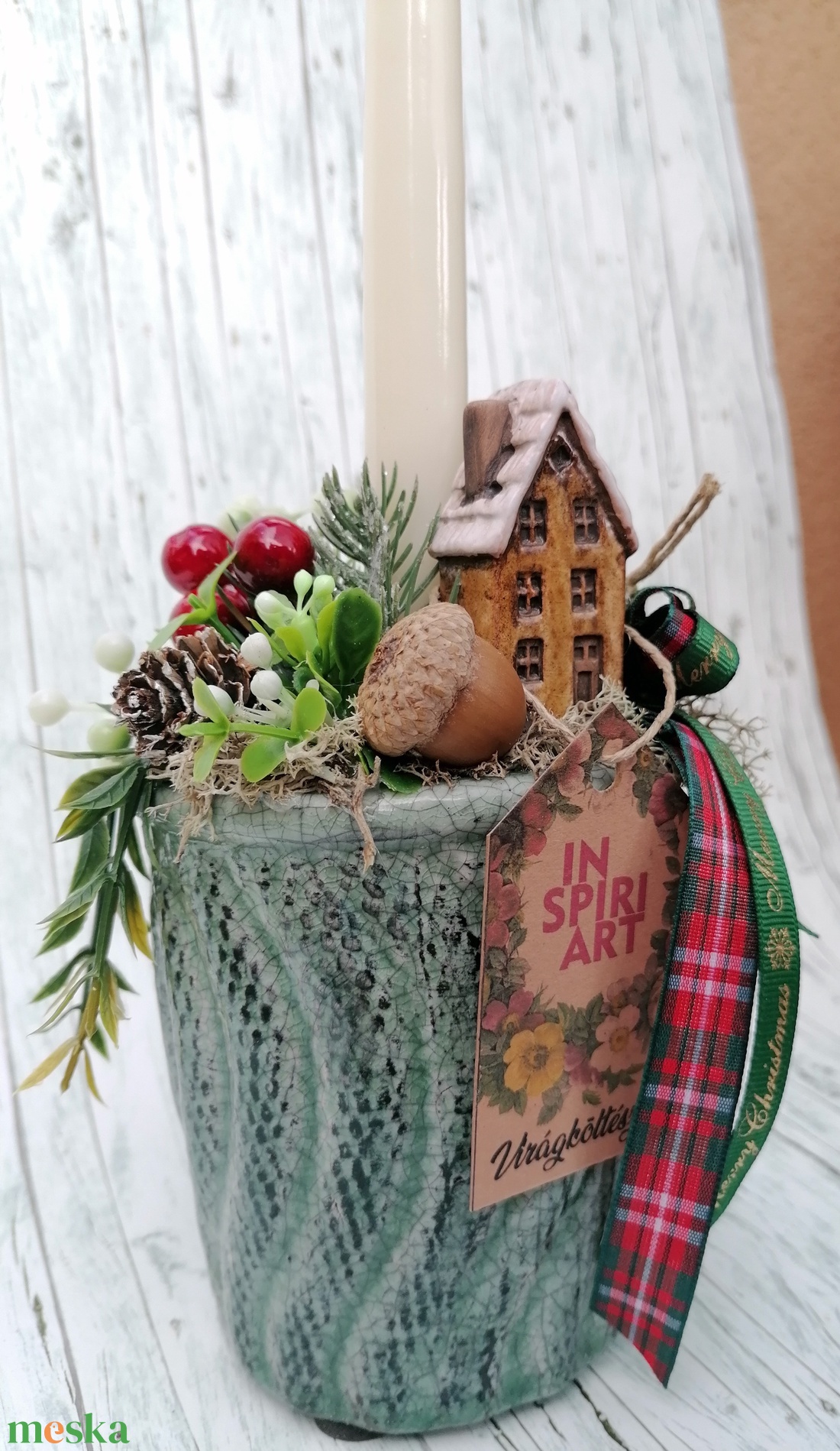 Karácsonyi asztaldísz kaspóban - karácsony - adventi díszek - adventi asztaldísz - Meska.hu