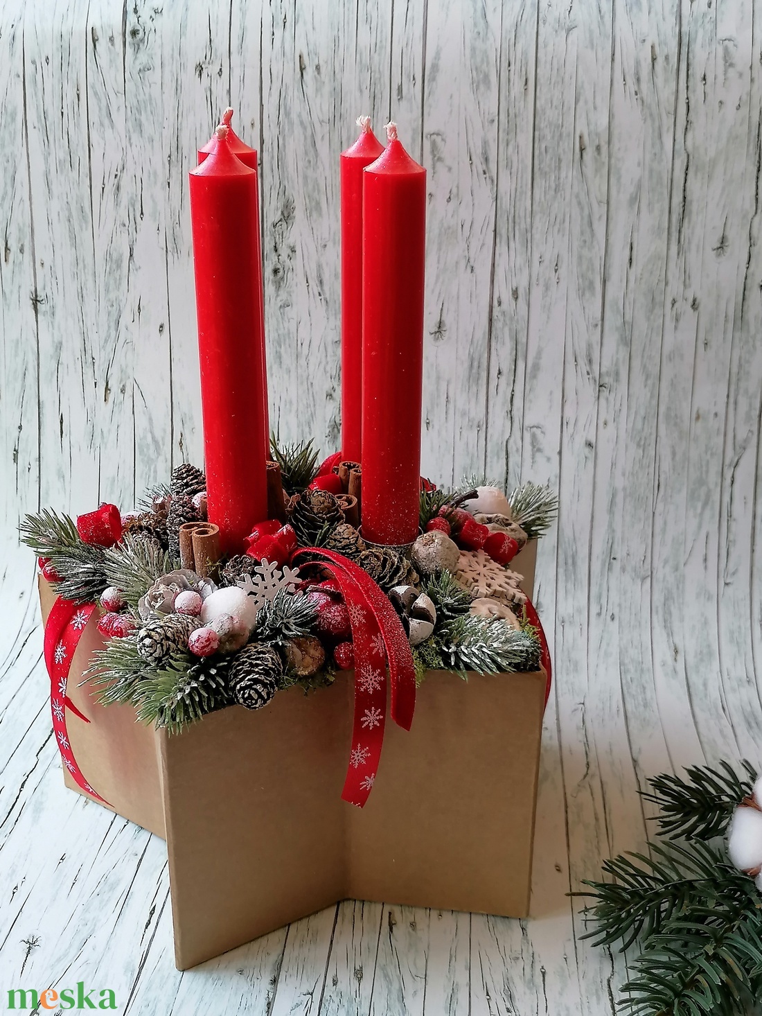 Adventi Asztaldísz csillag alakú dobozban - karácsony - adventi díszek - adventi asztaldísz - Meska.hu