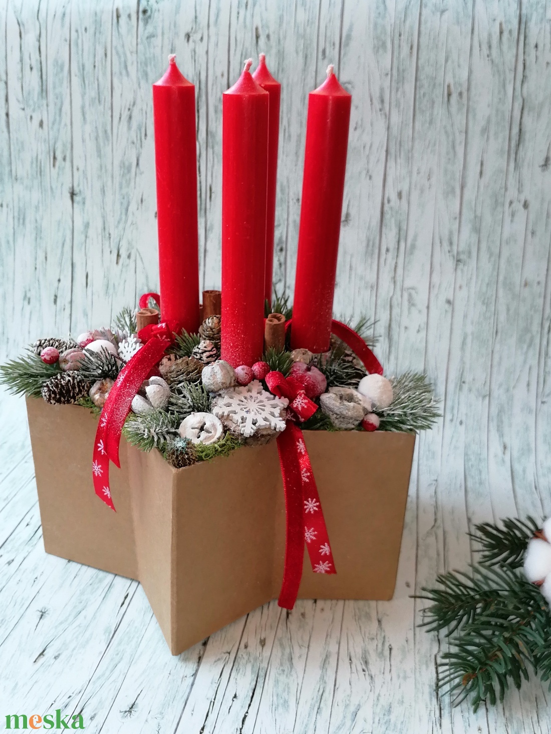 Adventi Asztaldísz csillag alakú dobozban - karácsony - adventi díszek - adventi asztaldísz - Meska.hu