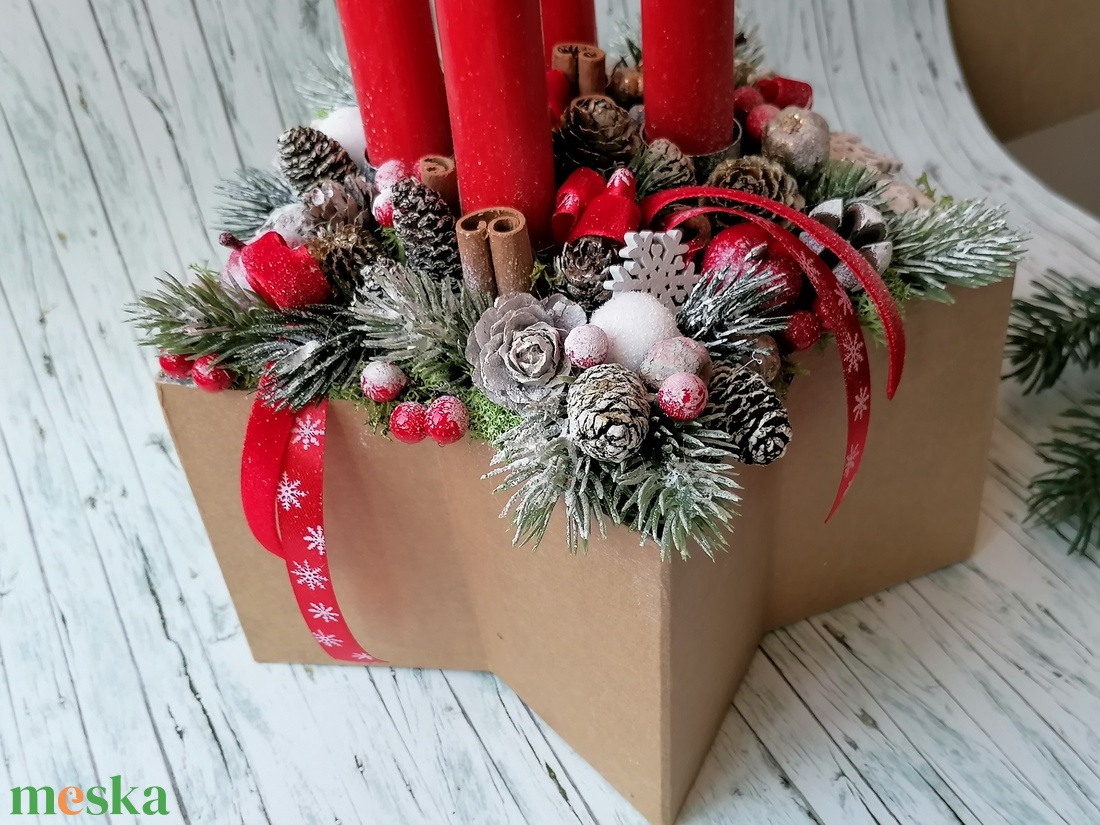 Adventi Asztaldísz csillag alakú dobozban - karácsony - adventi díszek - adventi asztaldísz - Meska.hu