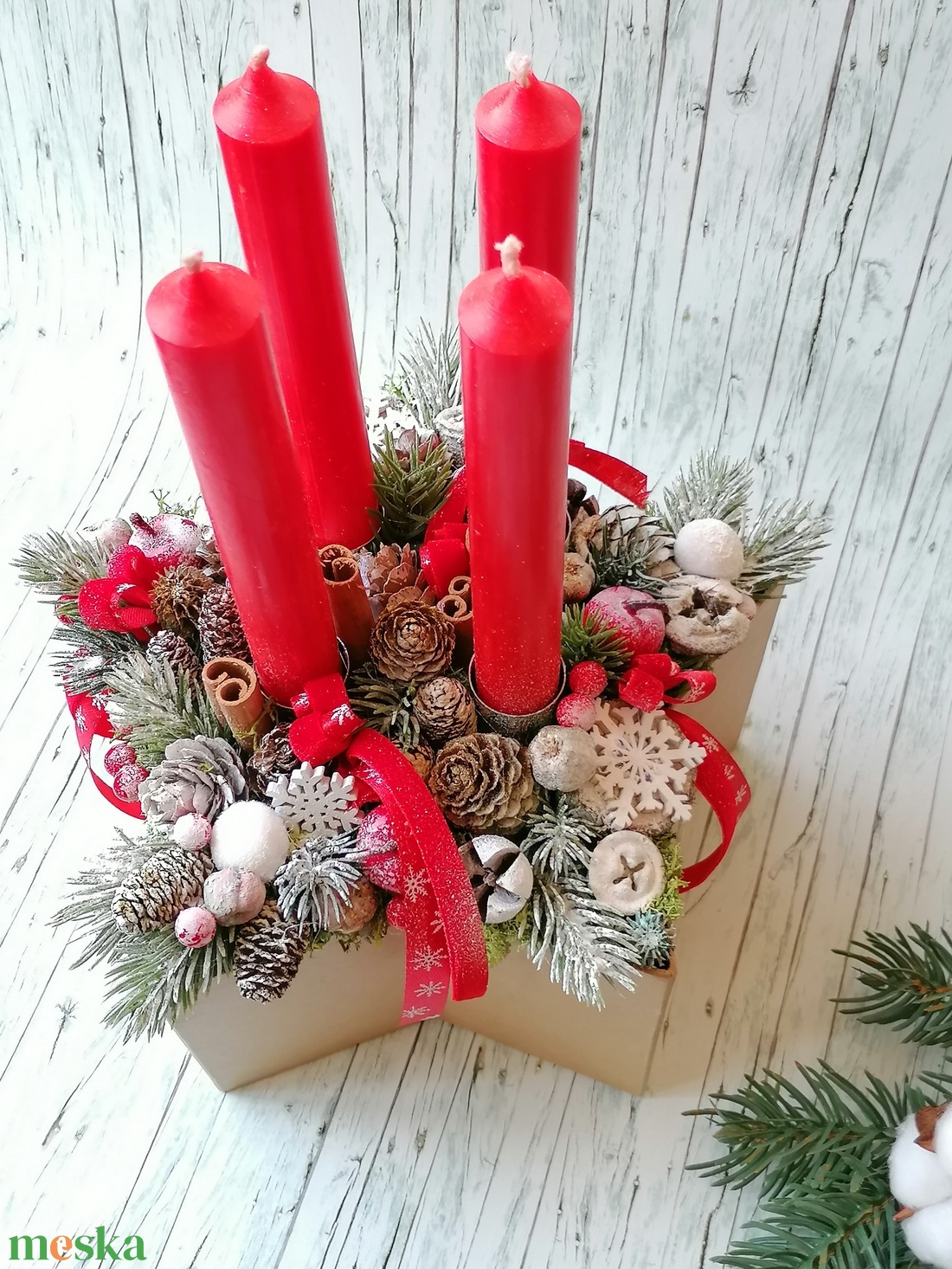 Adventi Asztaldísz csillag alakú dobozban - karácsony - adventi díszek - adventi asztaldísz - Meska.hu
