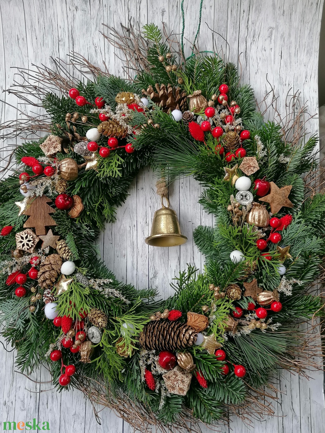 Karácsonyi nap koszorú, kopogtató haranggal - karácsony - adventi díszek - adventi gyertyadíszek és koszorúdíszek - Meska.hu