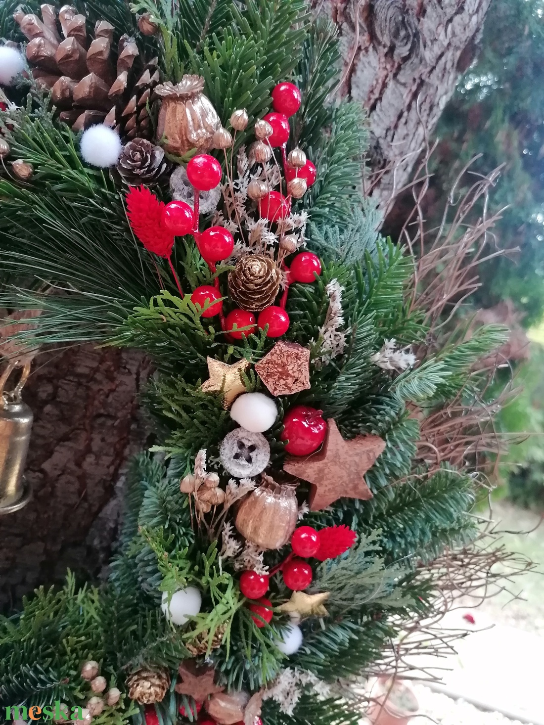 Karácsonyi nap koszorú, kopogtató haranggal - karácsony - adventi díszek - adventi gyertyadíszek és koszorúdíszek - Meska.hu