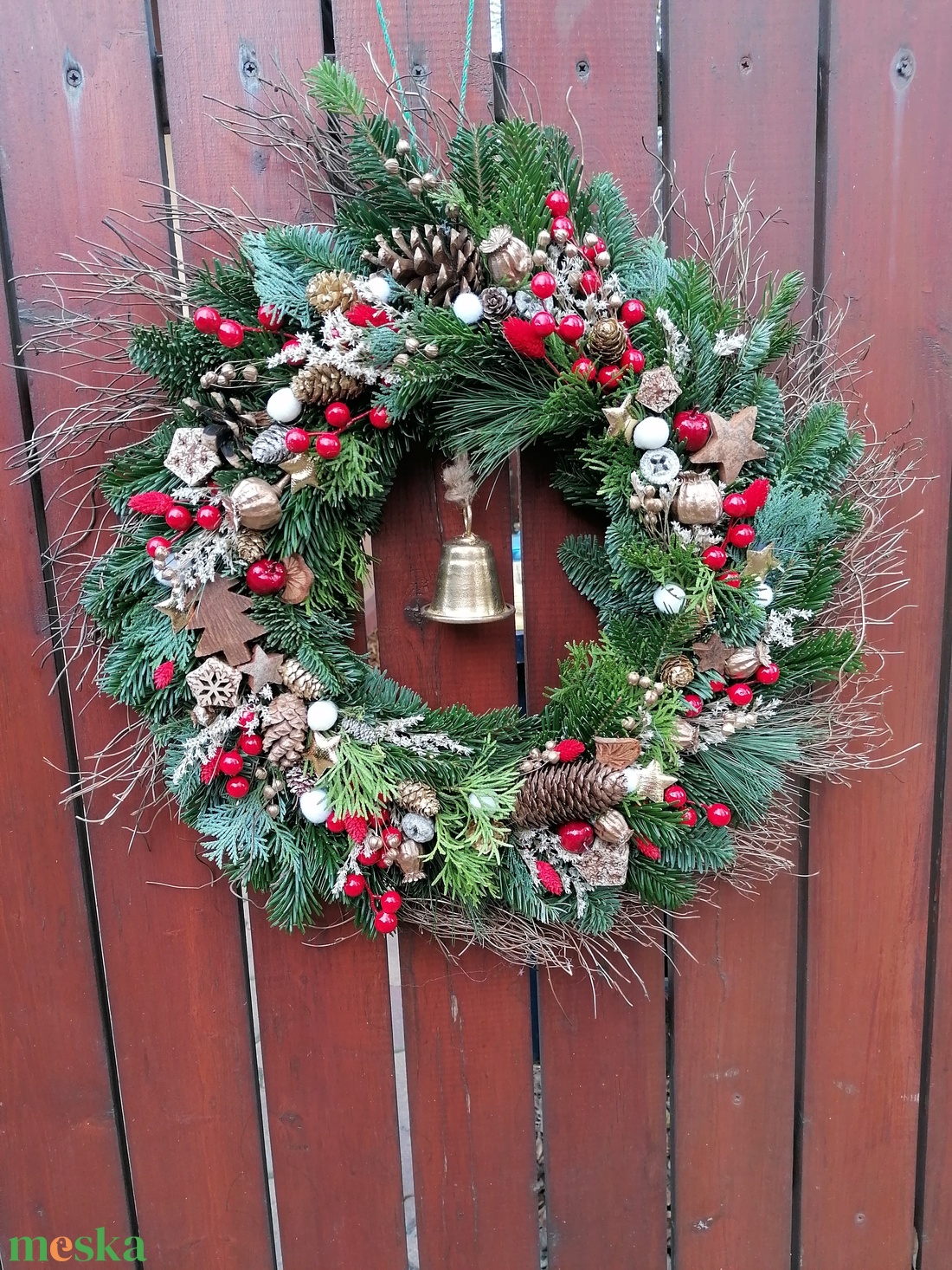 Karácsonyi nap koszorú, kopogtató haranggal - karácsony - adventi díszek - adventi gyertyadíszek és koszorúdíszek - Meska.hu