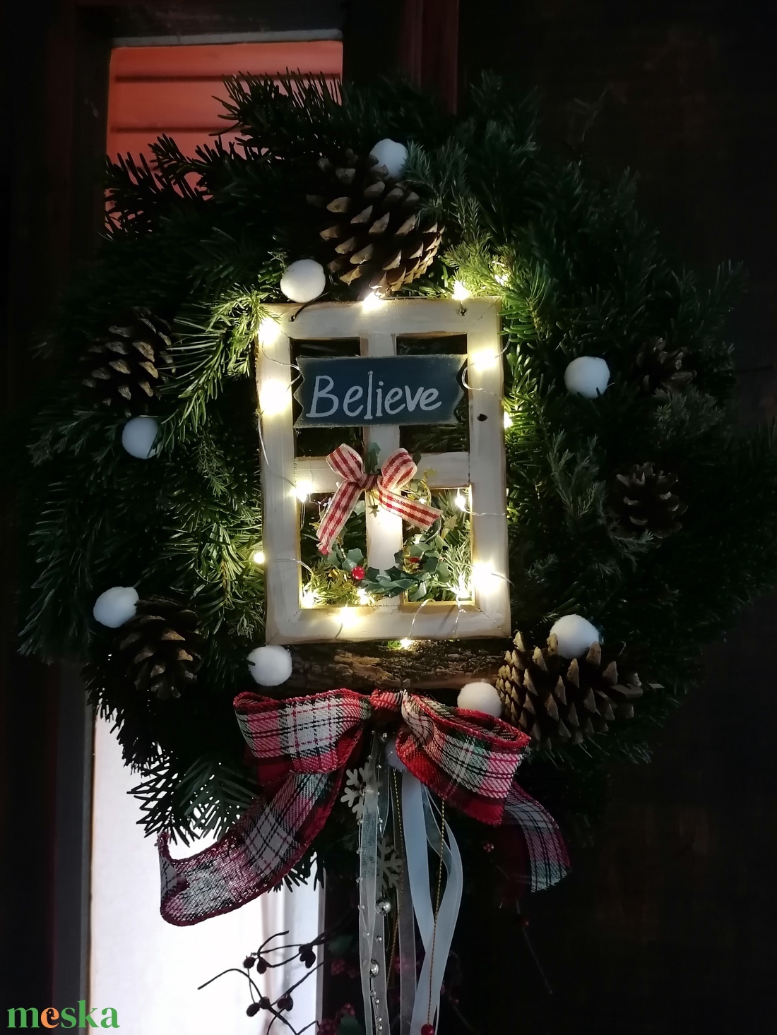 Believe téli karácsonyi kopogtató koszorú  - karácsony - adventi díszek - adventi koszorú - Meska.hu