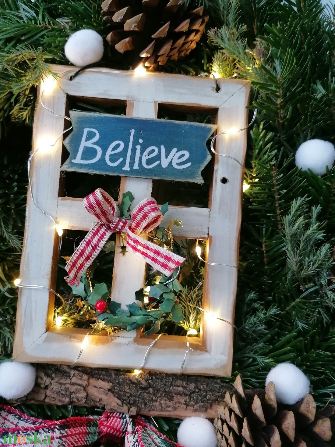 Believe téli karácsonyi kopogtató koszorú  - karácsony - adventi díszek - adventi koszorú - Meska.hu