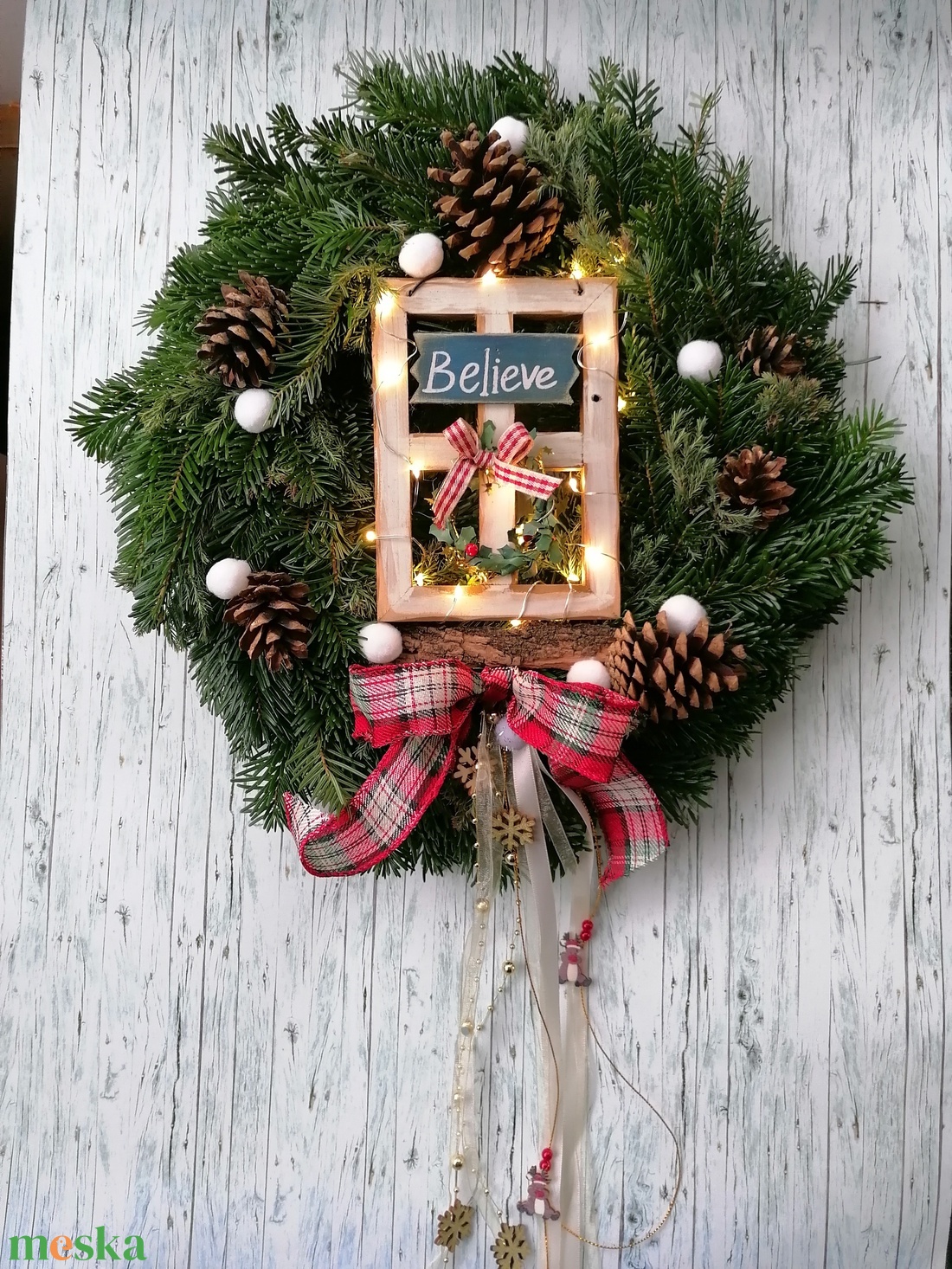 Believe téli karácsonyi kopogtató koszorú  - karácsony - adventi díszek - adventi koszorú - Meska.hu