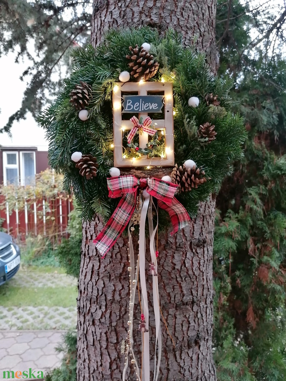 Believe téli karácsonyi kopogtató koszorú  - karácsony - adventi díszek - adventi koszorú - Meska.hu