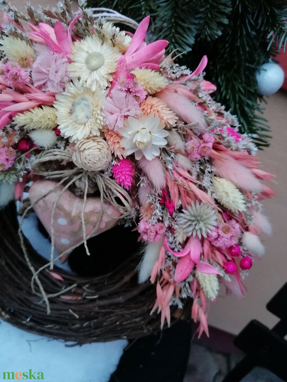 Koszorú vintage pöttyös szív - otthon & életmód - dekoráció - ajtó- és ablak dekoráció - ajtódísz & kopogtató - Meska.hu