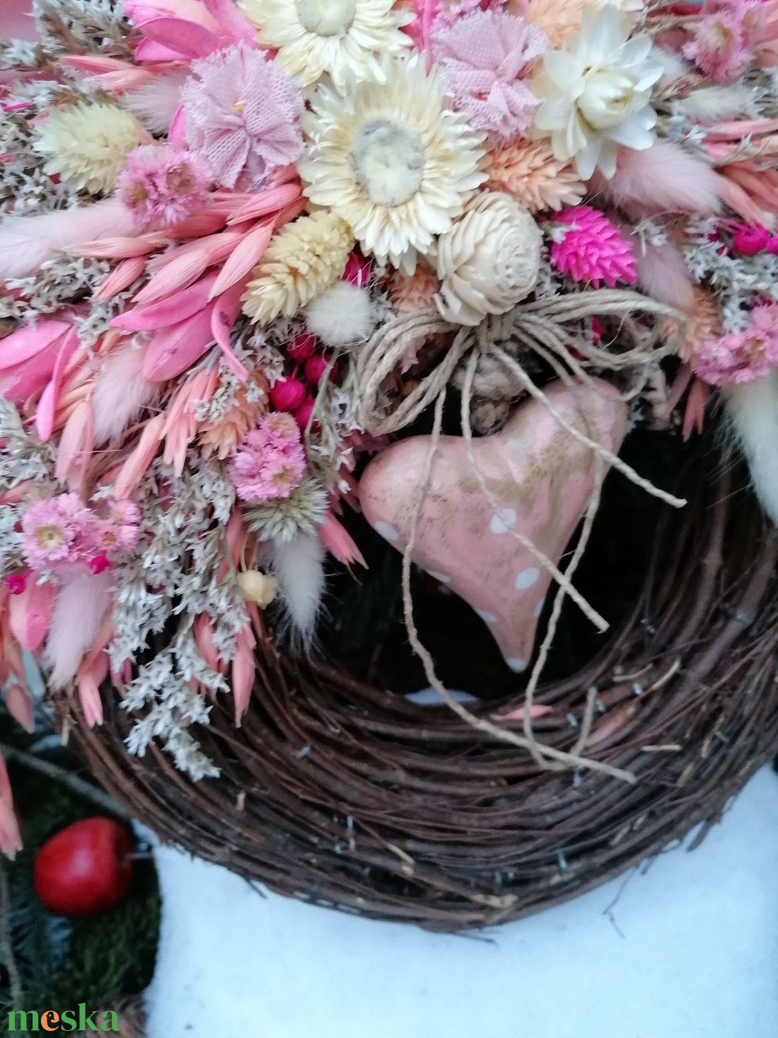 Koszorú vintage pöttyös szív - otthon & életmód - dekoráció - ajtó- és ablak dekoráció - ajtódísz & kopogtató - Meska.hu