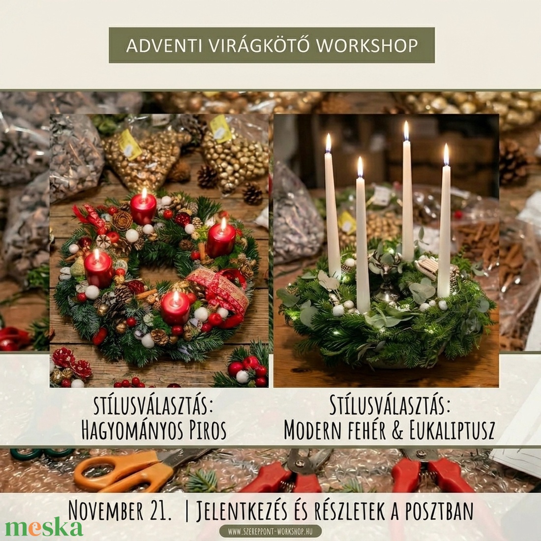 Adventi koszorú készítő workshop-virágkötővel Nov.21 - diy (csináld magad) - workshop & tanfolyam - Meska.hu