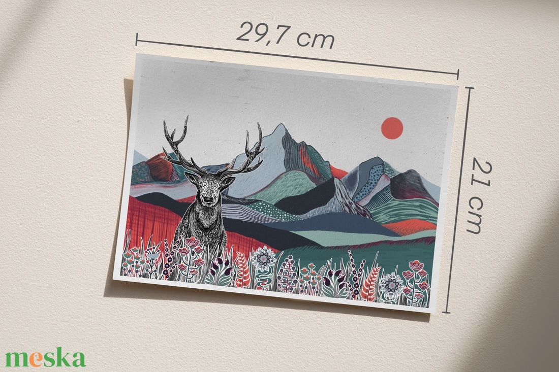Szarvas a hegyen print  - művészet - grafika & illusztráció - művészi nyomat - Meska.hu